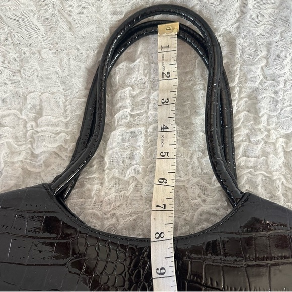 Vintage Neiman Marcus Patent Leather Croc Embossed Tote Bag Black OS - Picture 6 of 7